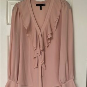 White House Black Market Pink Ruffled 3/4 Sleeve Blouse